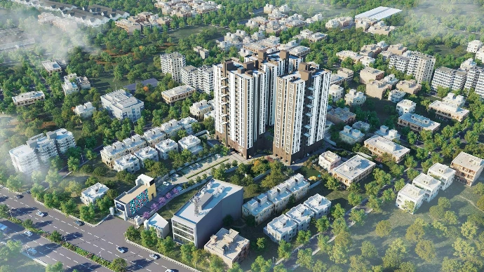 an aerial view of a city with lots of tall buildings